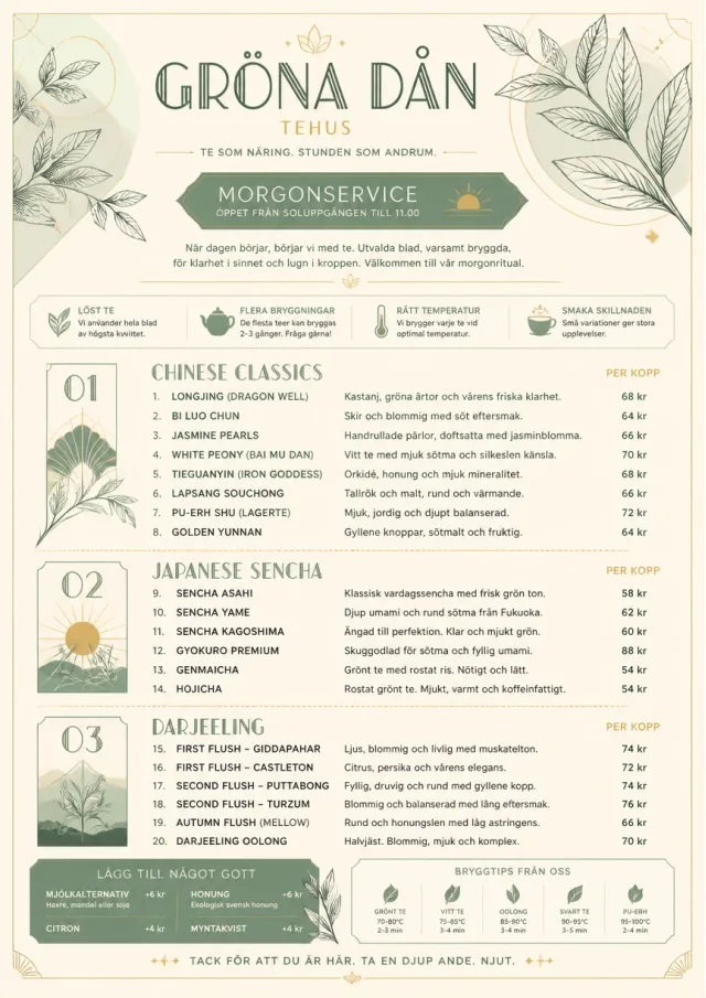 Botanical Infusion tea-menu menu template preview