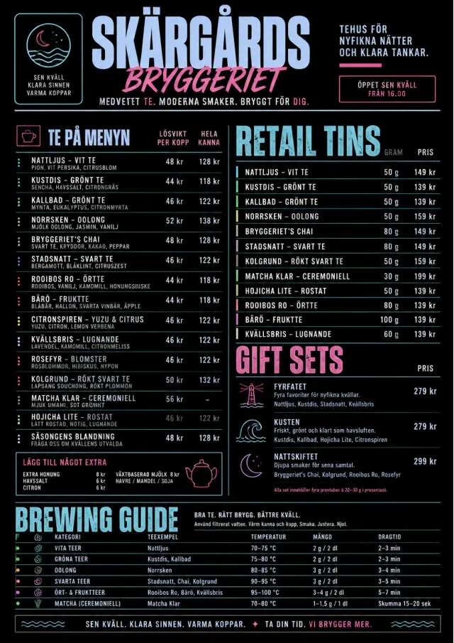 Neon Night Pour tea-menu menu template preview