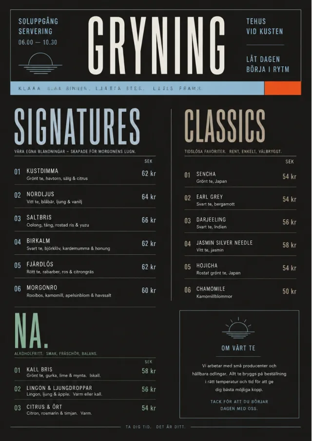 Mono Bar Minimal tea-menu menu template preview