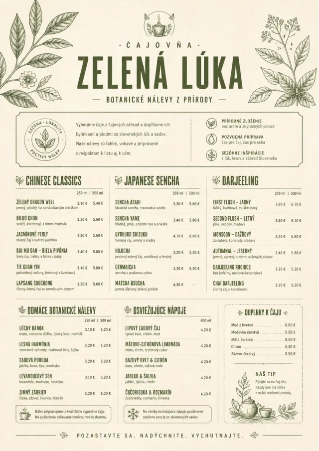 Botanical Infusion tea-menu menu template preview