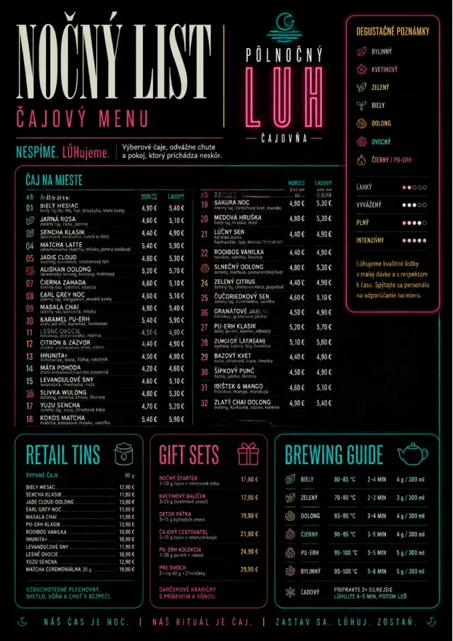 Neon Night Pour tea-menu menu template preview