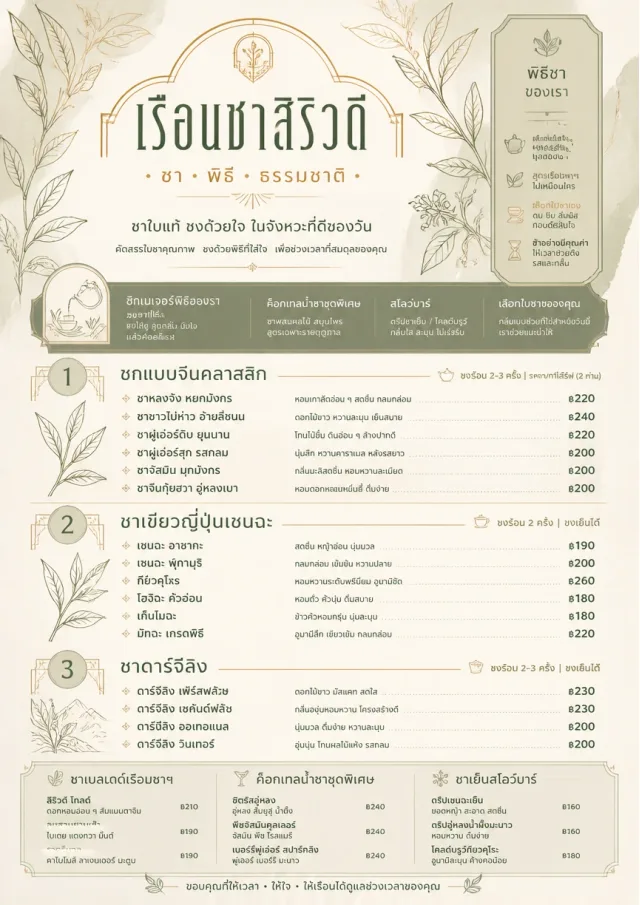 Botanical Infusion tea-menu menu template preview