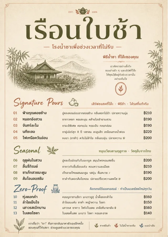 Boutique Pour Card tea-menu menu template preview