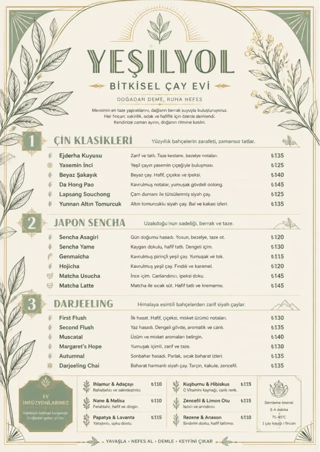 Botanical Infusion tea-menu menu template preview