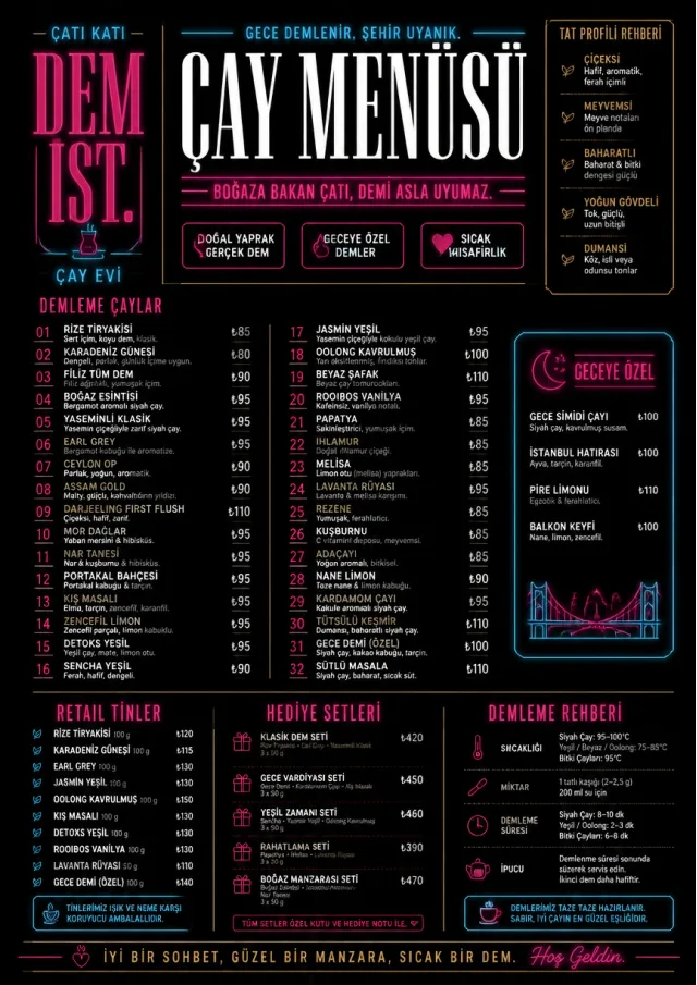 Neon Night Pour tea-menu menu template preview