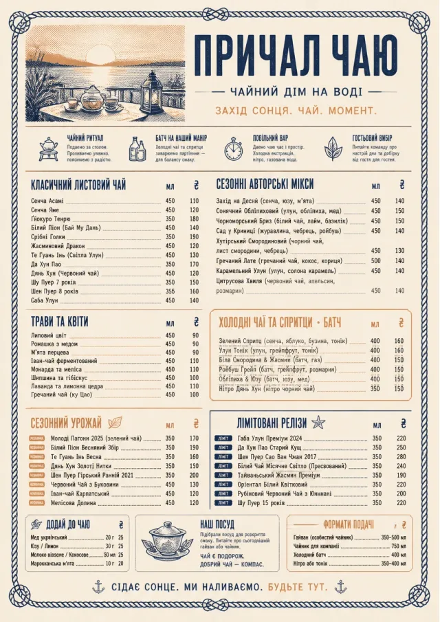 Coastal Sunset tea-menu menu template preview