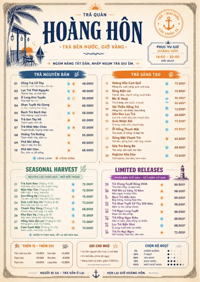 Coastal Sunset tea-menu menu template preview