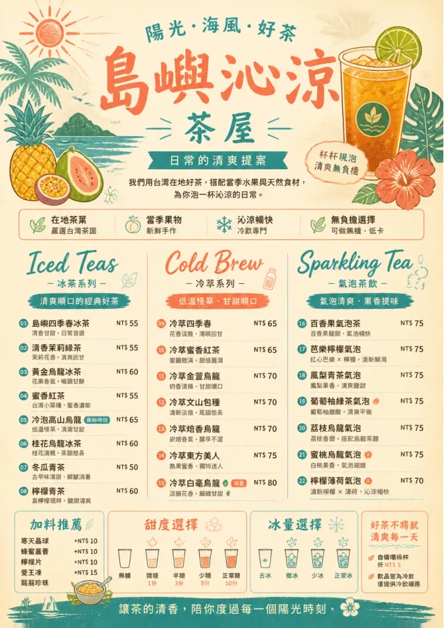 Tropical Refresh tea-menu menu template preview
