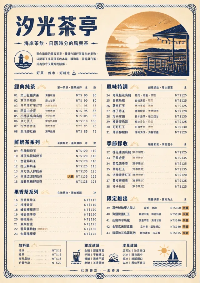 Coastal Sunset tea-menu menu template preview