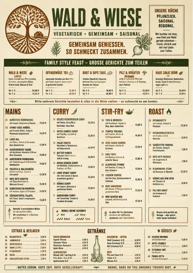 Family Style Feast vegetarian-menu menu template preview