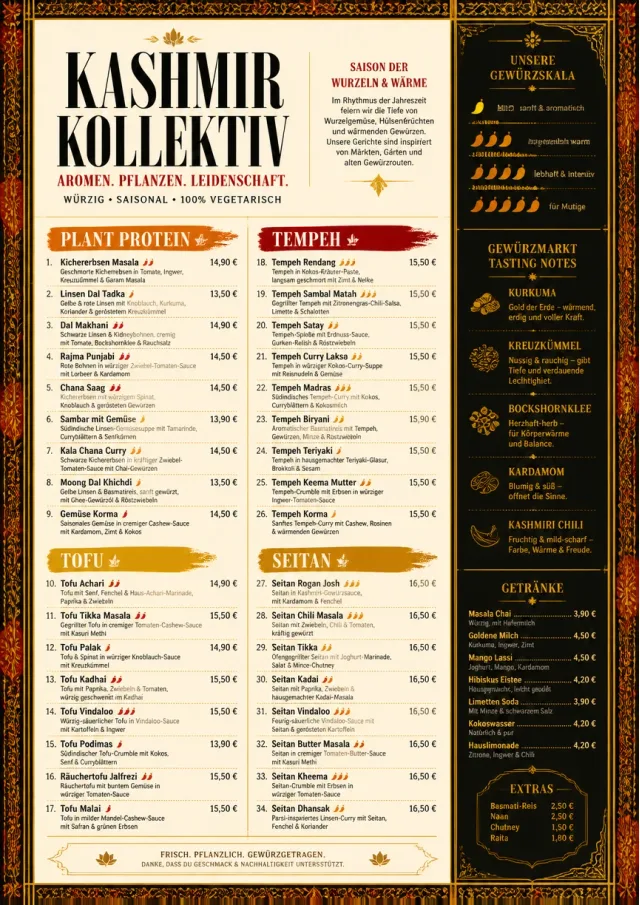 Spice Market Bold vegetarian-menu menu template preview