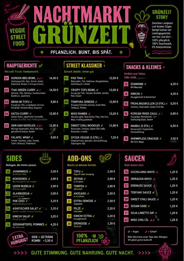 Night Market Neon vegetarian-menu menu template preview