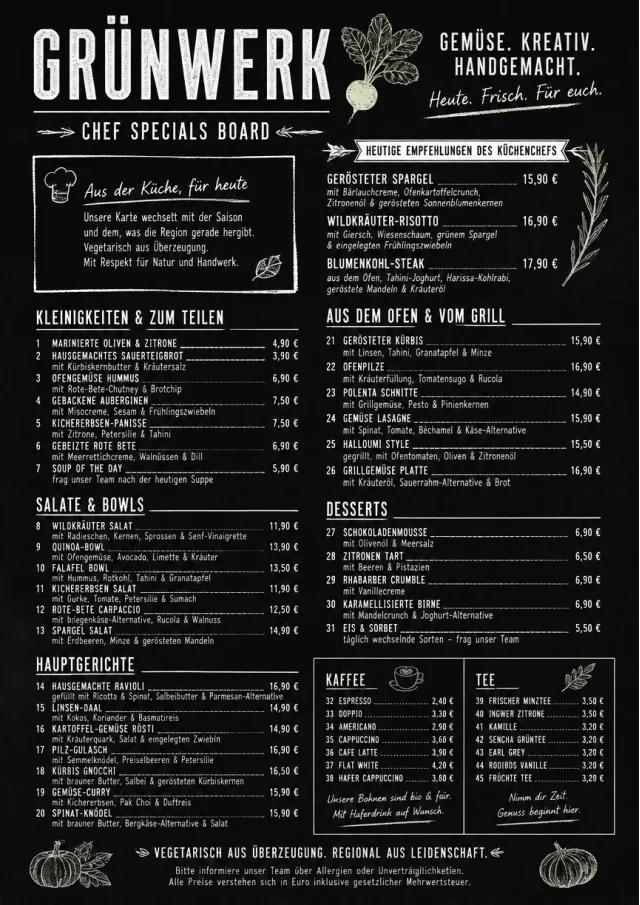 Chef Specials Board vegetarian-menu menu template preview