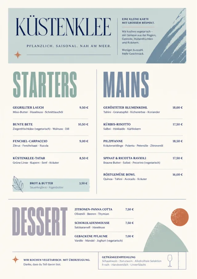 Chef Carte Brève vegetarian-menu menu template preview