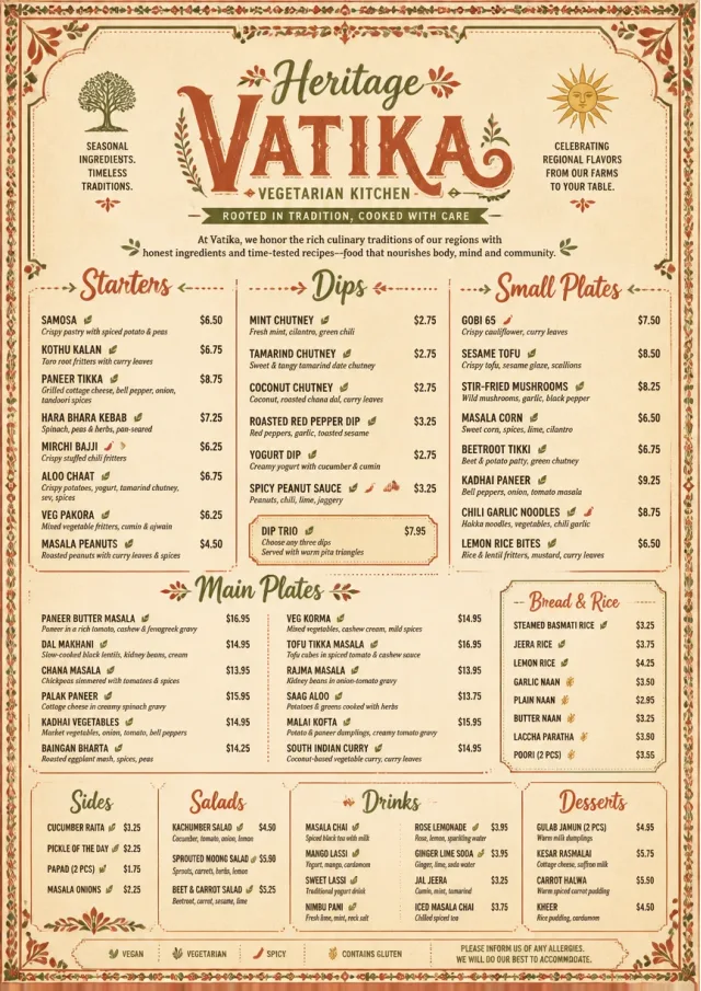 Heritage Tradition vegetarian-menu menu template preview