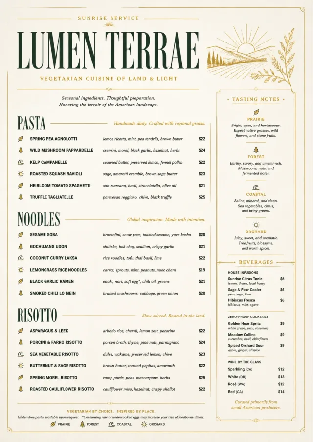 Fine Regional vegetarian-menu menu template preview