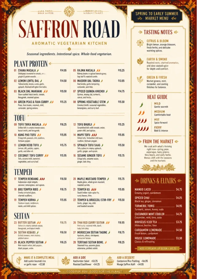 Spice Market Bold vegetarian-menu menu template preview