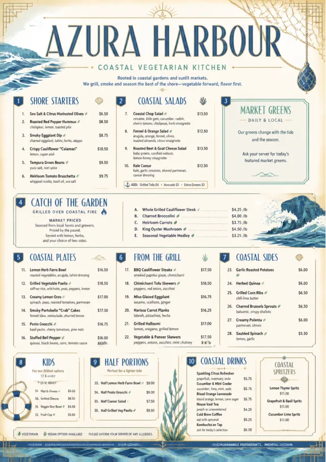 Coastal Regional vegetarian-menu menu template preview