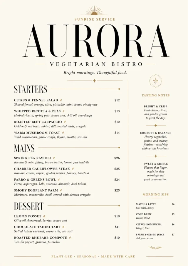 Chef Carte Brève vegetarian-menu menu template preview