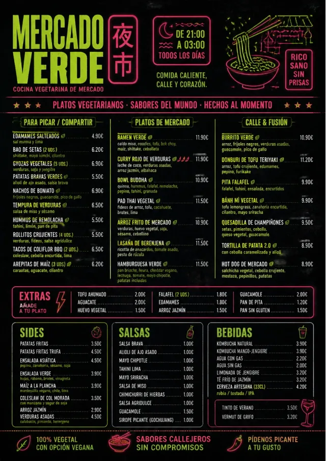 Night Market Neon vegetarian-menu menu template preview