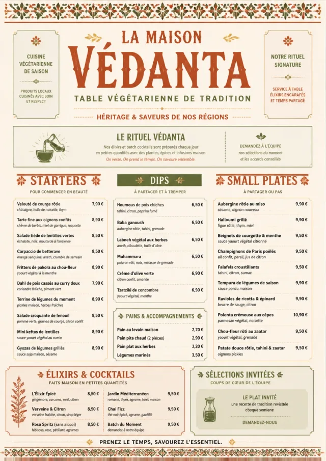 Heritage Tradition vegetarian-menu menu template preview