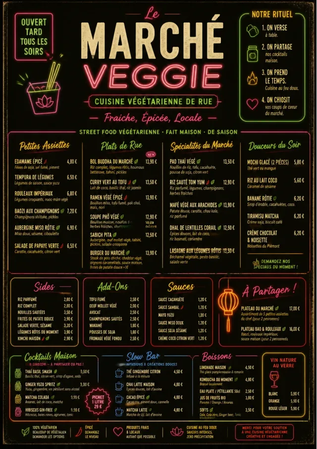 Night Market Neon vegetarian-menu menu template preview