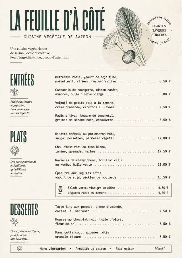 Chef Carte Brève vegetarian-menu menu template preview