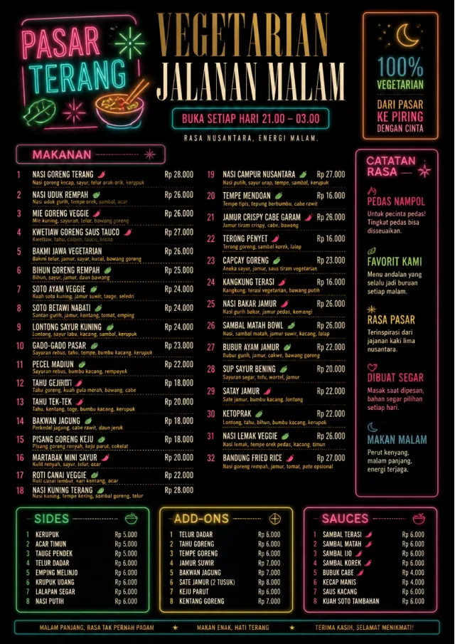 Night Market Neon vegetarian-menu menu template preview