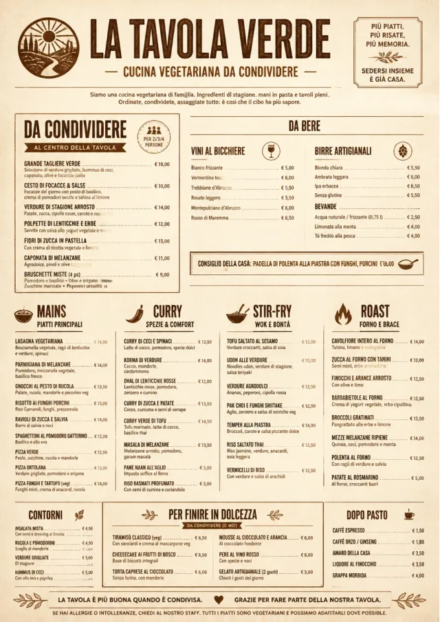 Family Style Feast vegetarian-menu menu template preview