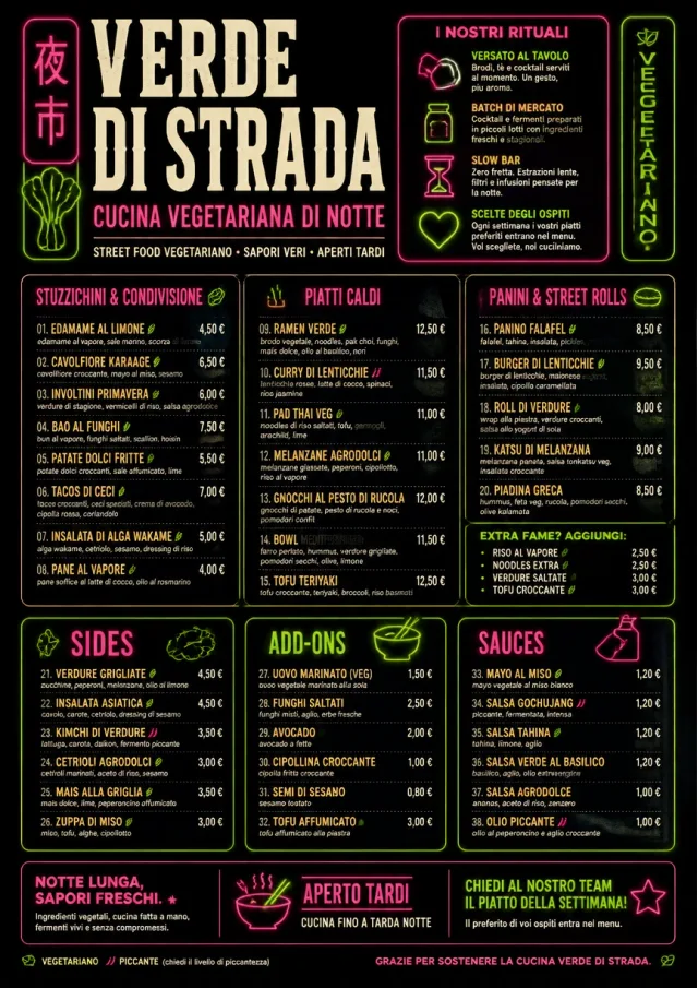 Night Market Neon vegetarian-menu menu template preview