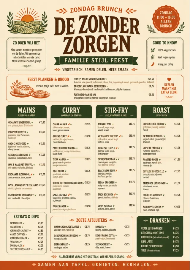 Family Style Feast vegetarian-menu menu template preview