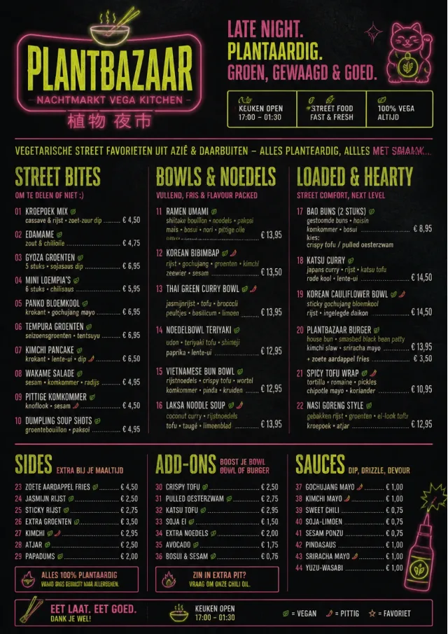 Night Market Neon vegetarian-menu menu template preview