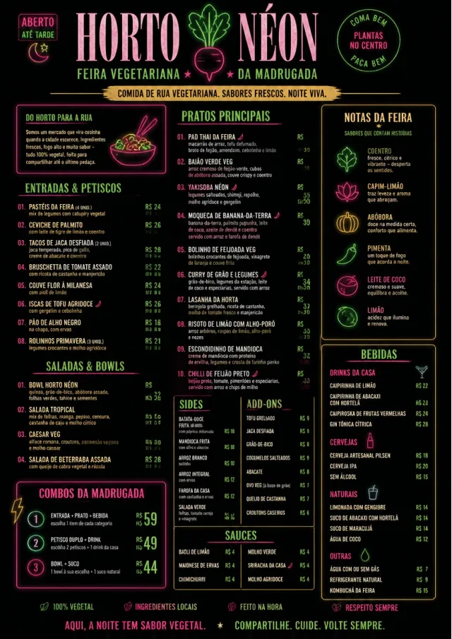 Night Market Neon vegetarian-menu menu template preview