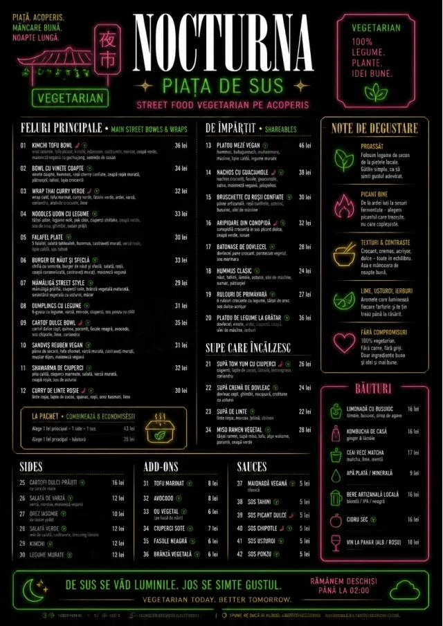 Night Market Neon vegetarian-menu menu template preview