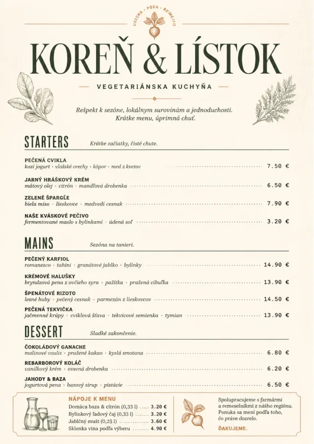 Chef Carte Brève vegetarian-menu menu template preview