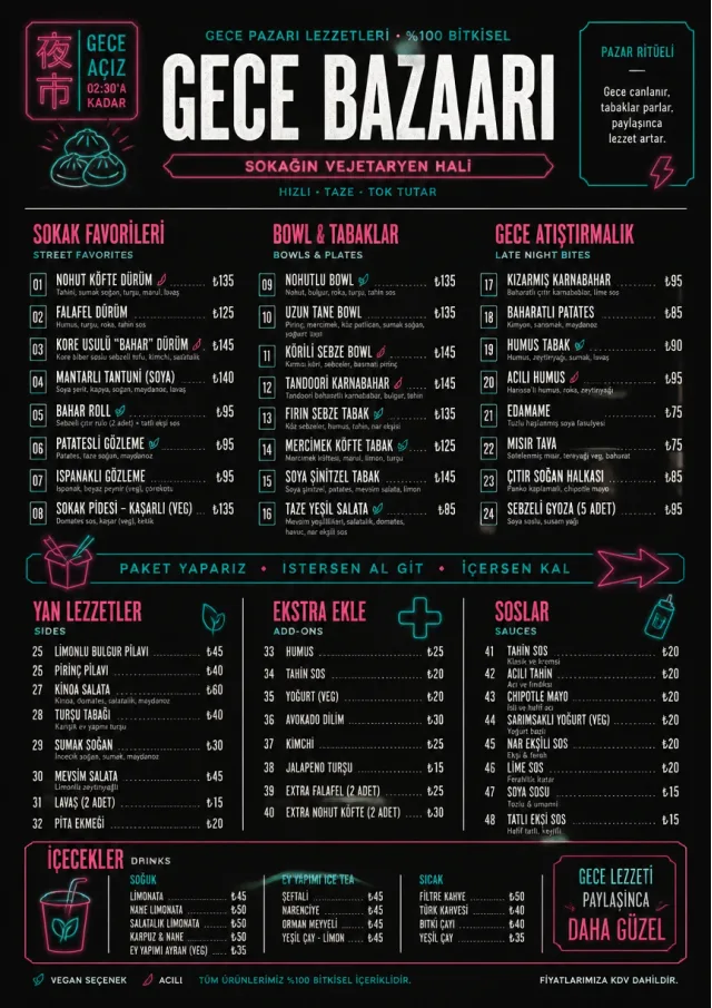 Night Market Neon vegetarian-menu menu template preview