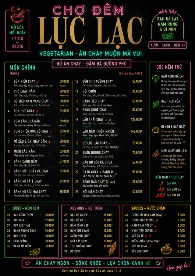 Night Market Neon vegetarian-menu menu template preview