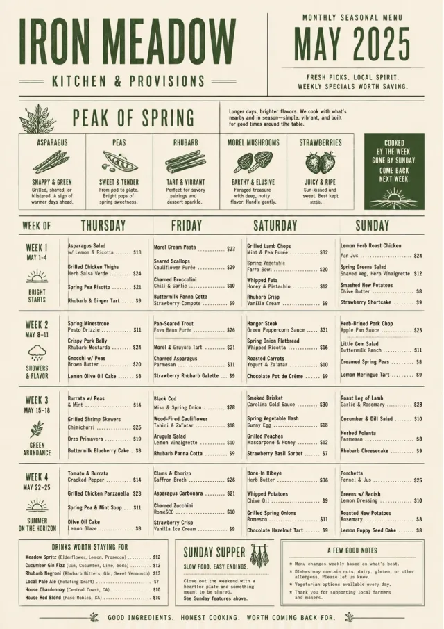 Monthly Seasonal weekly-menu menu template preview