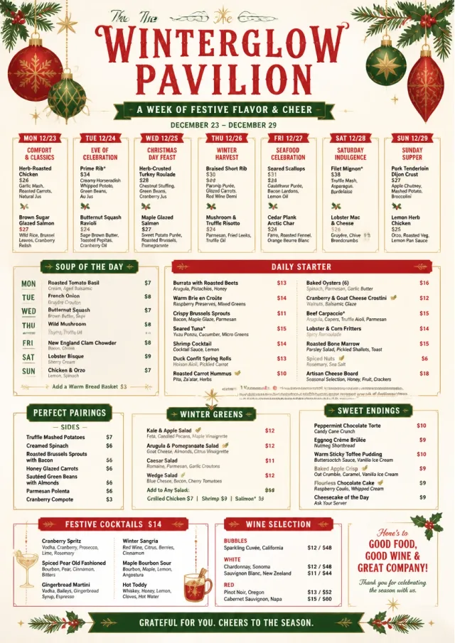Holiday Festive weekly-menu menu template preview