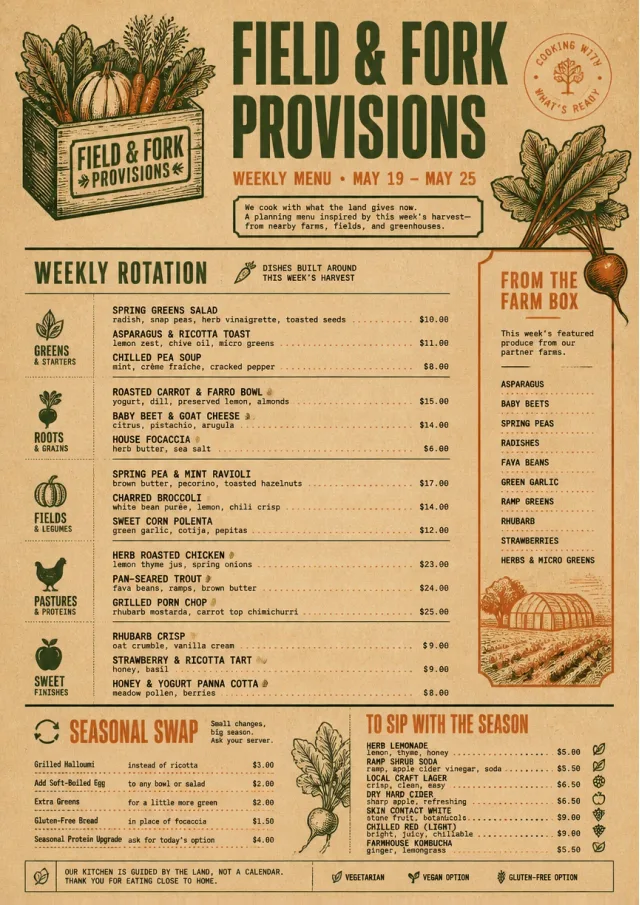 Seasonal Farm Box weekly-menu menu template preview