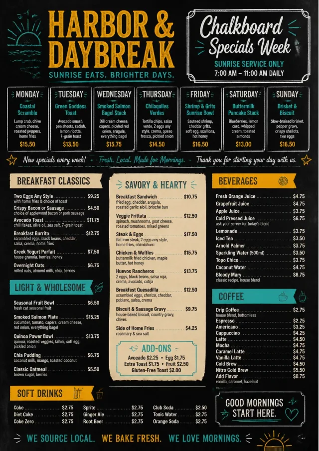 Chalkboard Specials Week weekly-menu menu template preview