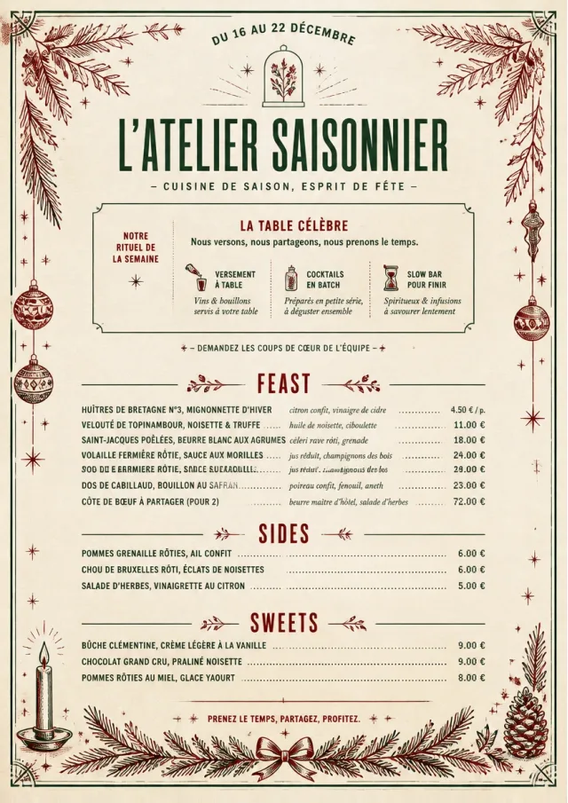 Holiday Table Card weekly-menu menu template preview