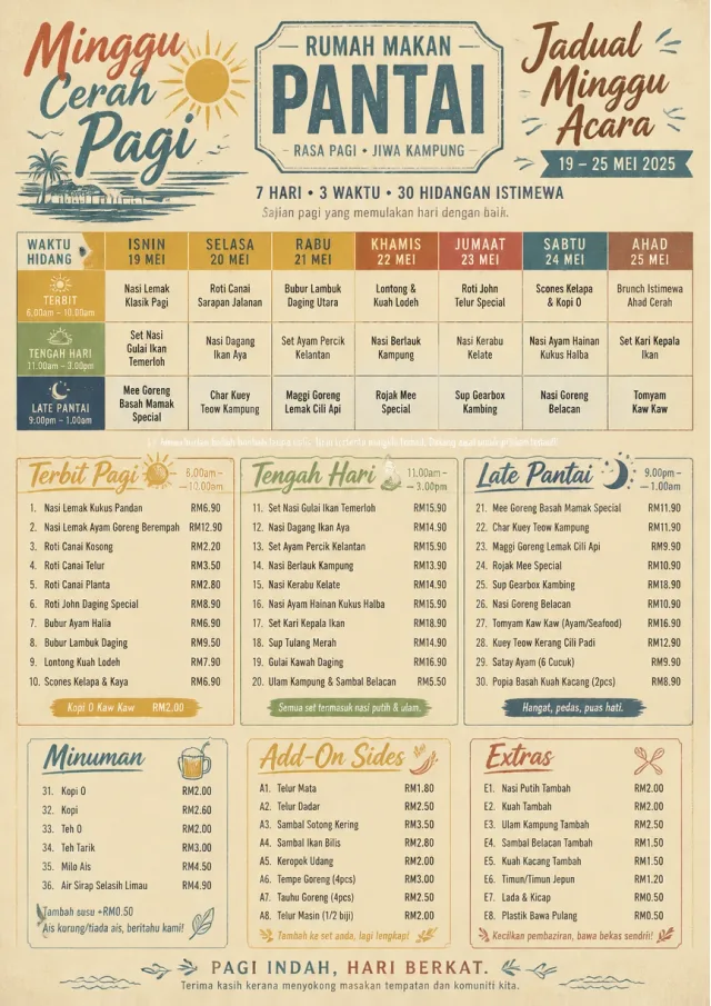 Event Week Schedule weekly-menu menu template preview