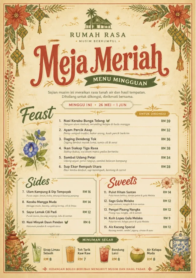 Holiday Table Card weekly-menu menu template preview