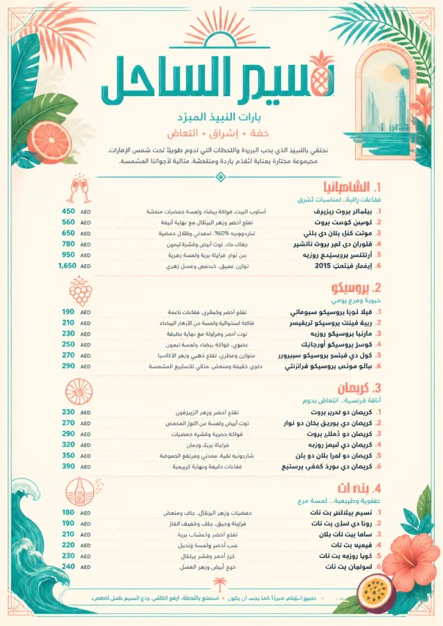 Tropical Refresh wine-menu menu template preview