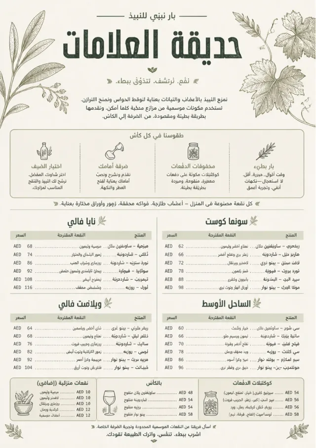 Botanical Infusion wine-menu menu template preview