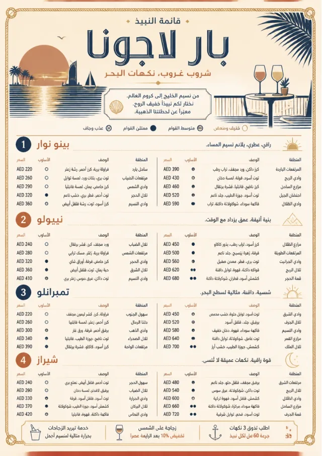 Coastal Sunset wine-menu menu template preview
