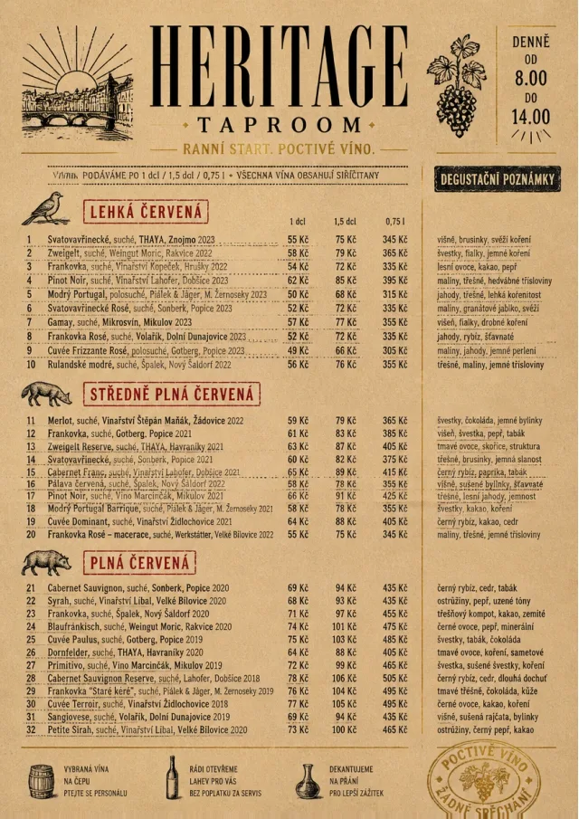 Heritage Taproom wine-menu menu template preview