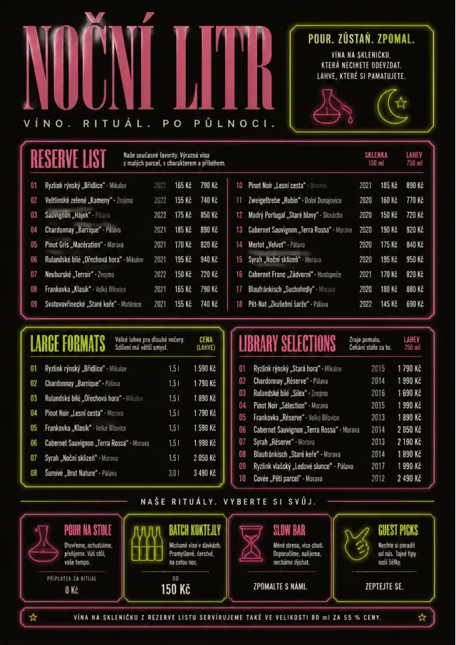 Neon Night Pour wine-menu menu template preview