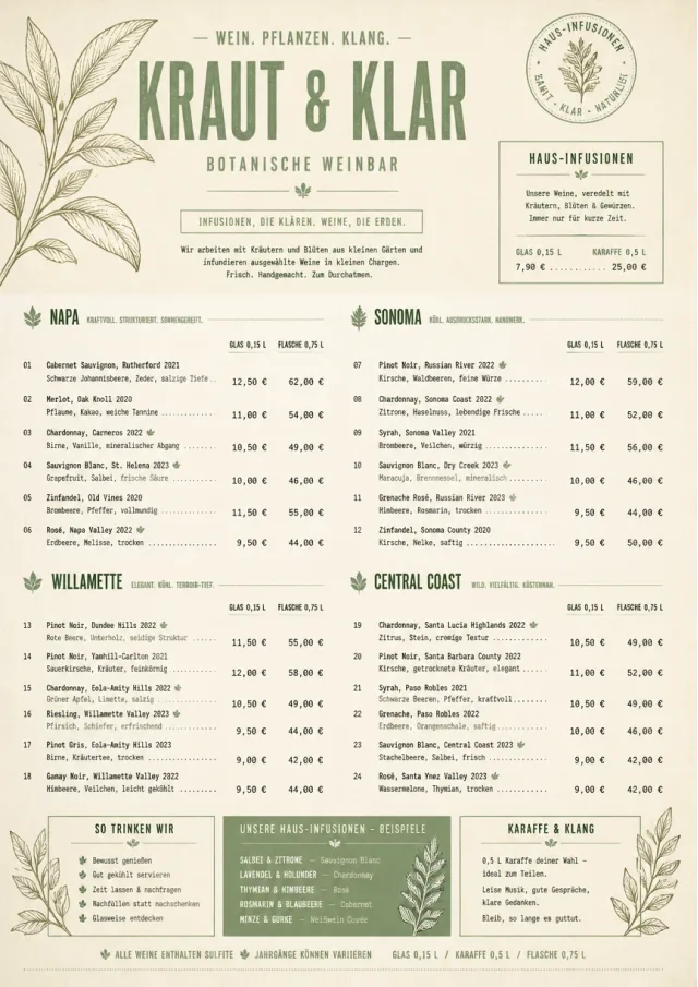Botanical Infusion wine-menu menu template preview